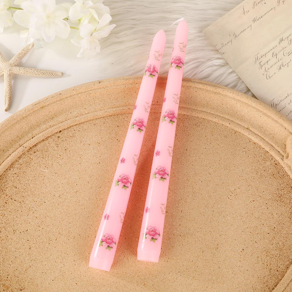 25cm European-Style Long Stem Printed Smokeless Candles for Romantic Dinners and Weddings
