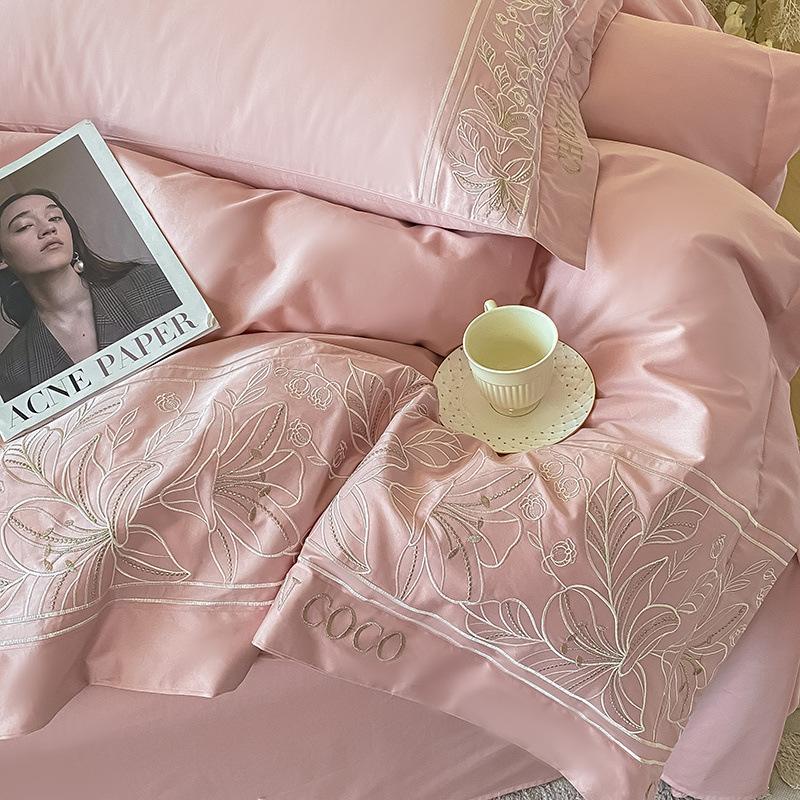 Premium Sense Maternal and Infant Grade Class A 80 Long-staple Cotton 4pcs Quilt Cover Pure Cotton Sheet Light Luxury Embroidery Bedding 4