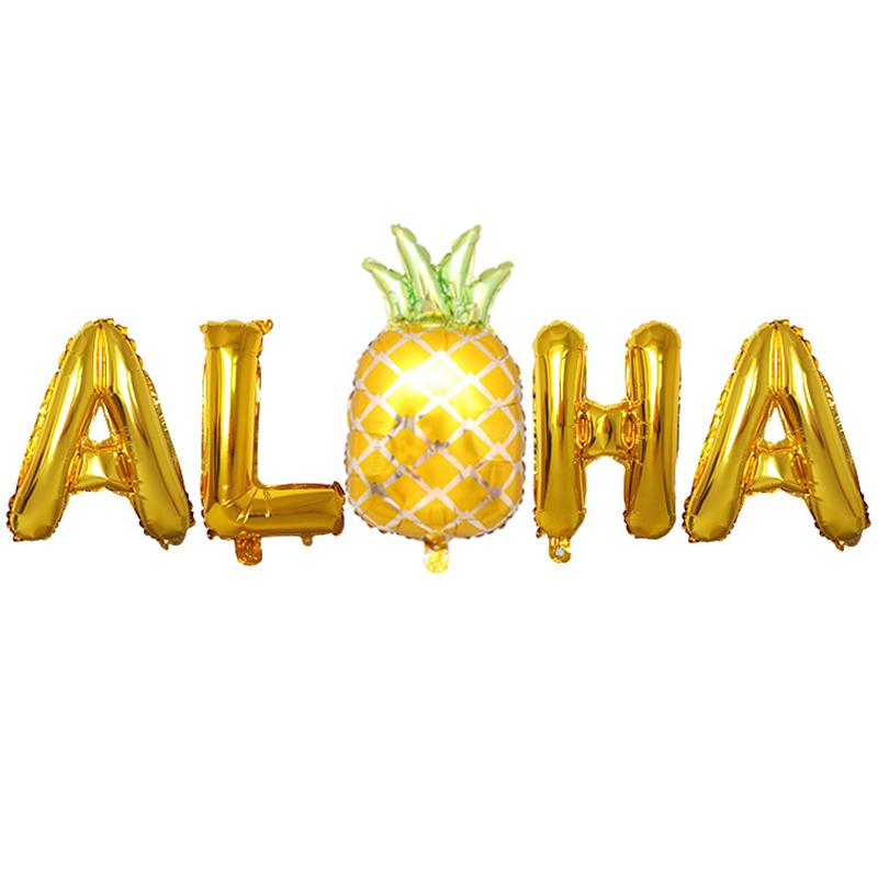 Hawaiian Letter Foil Balloon Pineapple Decorative Balloon Set Rose Gold Balloon