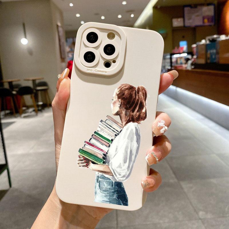 Read Book And Coffee Girl Phone Case Cute Cover for Iphone 7 8 Plus SE 2020 13 14 12 11 Pro Max X XS XR Soft Silicone Back Cover