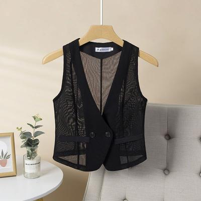 Gilet Sottile Estivo da Donna Scollo a V Senza Maniche Garza Canotte Corti Trasparenti Gilet alla Moda Chalecos Para Mujer