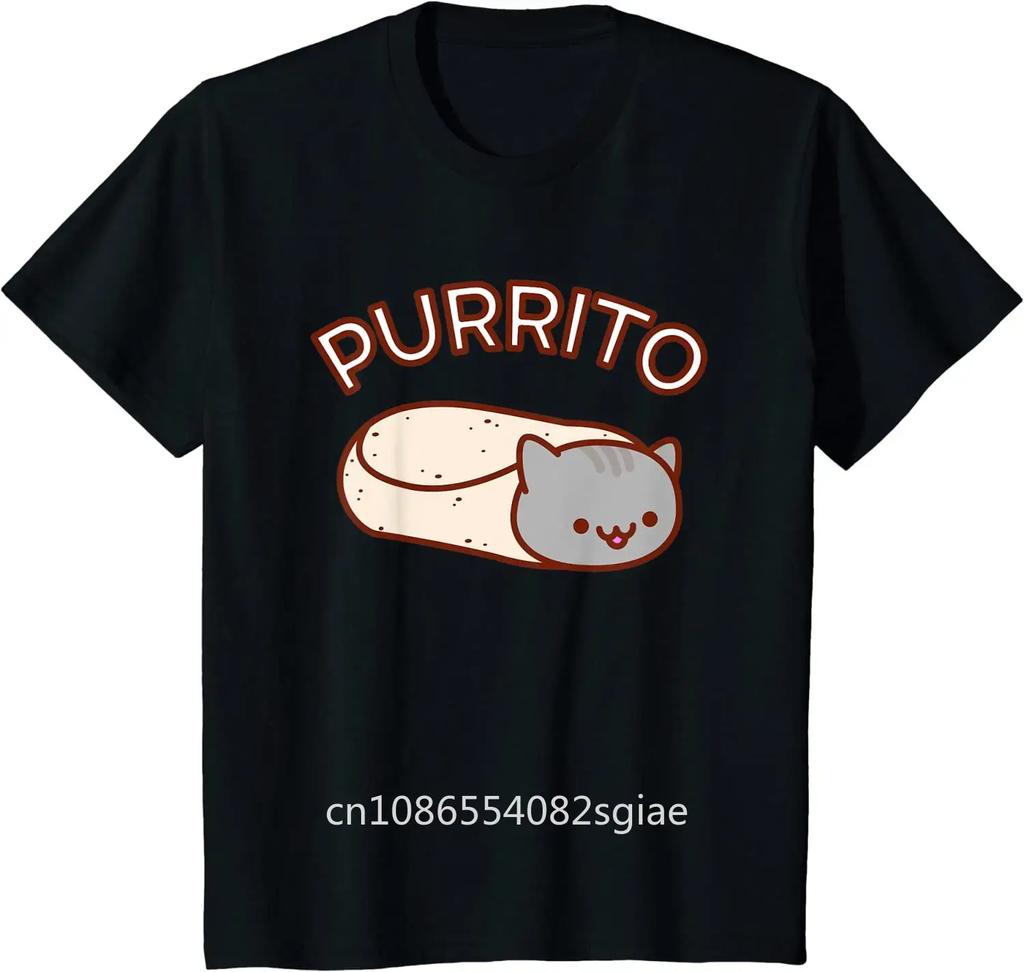 Purrito Kawaii T-Shirt Pug Dog Cat Men Clothing Casual Cotton Daily Four Seasons T Shirts for Men Streetwear Mens T Shirts