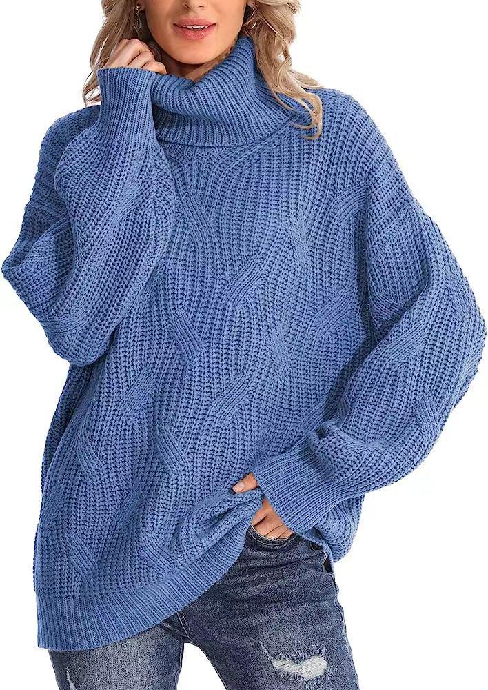 2026 Autumn/Winter Women's Loose High Neck Cable Knit Sweater Pullover