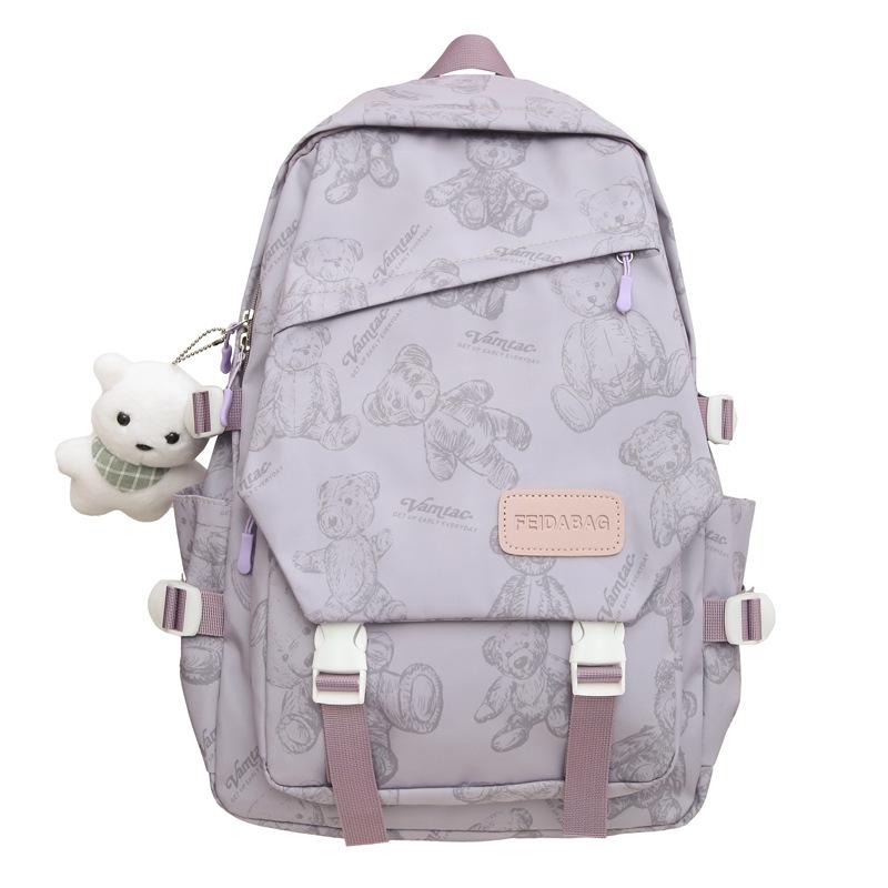 Casual Backpack Girl Cute Bear Lightweight Weight Backpack Junior High School College Student Schoolbag Fashion