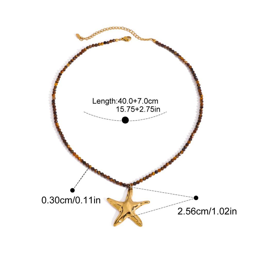  Beach Ocean Vacation Style 18K Gold Color Stainless Steel Pendant Necklace Natural Stone Bead Necklace Women