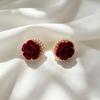 Ankara Red Flower Bead Stud Earrings for Women, Versatile Daily Temperament Unique Earrings, Korean Simple New Ear Accessory