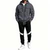 Men's Casual Tracksuit Set with Multi-Pocket Full Zip Hoodie and Black Sweatpants