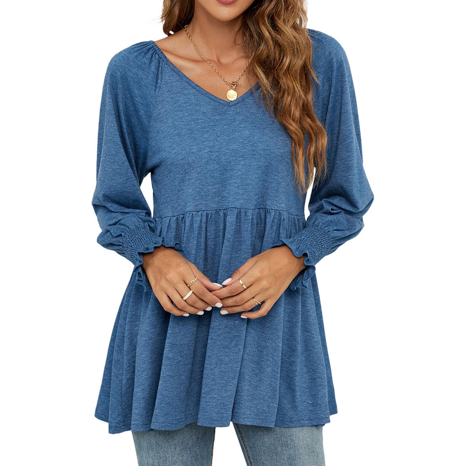 

Женская однотонная футболка с V-образным вырезом и длинными рукавами, с поясом, с принтом «пузырь» для женщин L