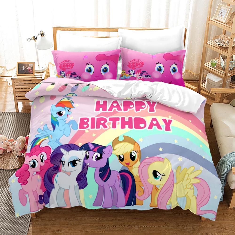 My Little Pony Povlak na peřinu Sada povlečení Přikrývky Královská velikost Bavlna 3D Dětská sada povlečení 3dílná 1 povlak na přikrývku