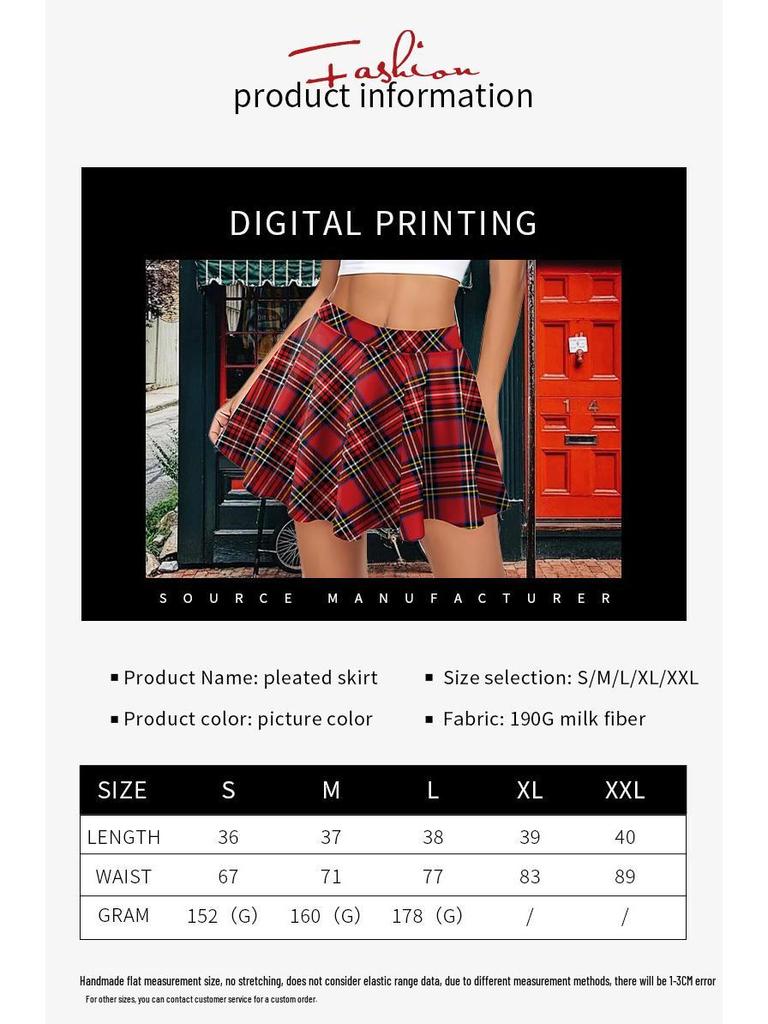 European & American Style Plaid Pleated Milk Silk Cheerleader Skirt