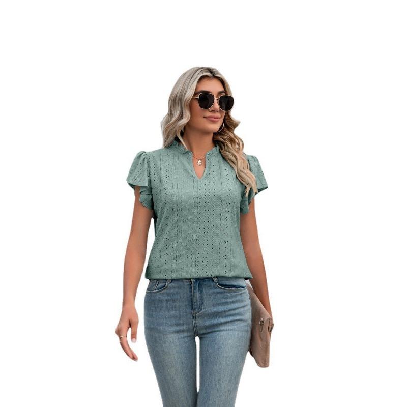 

Летняя женская футболка с v-образным вырезом и рюшами, свободный топ с короткими рукавами 2XL