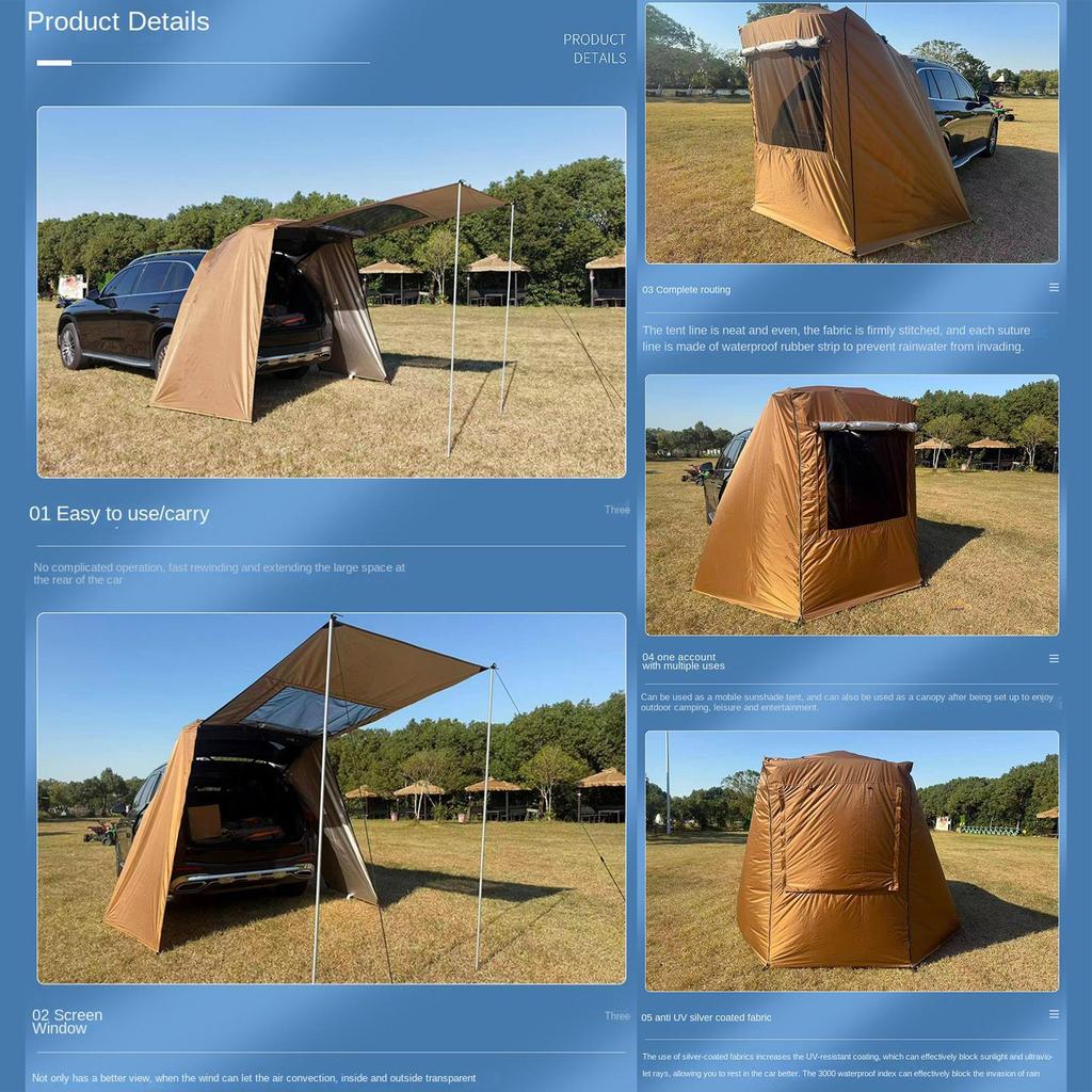 Portable Car Rear Tent/ Camping Tarp/ Universal Waterproof and Windproof SUV Car Trunk Tent/ Tailgate Tent/ SUV Sunshade