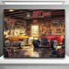 Vintage Hot Car Garage Scene Tapestry - 100% Polyester Wall Art with Vintage Cars and Tools Rustic Workshop Decor