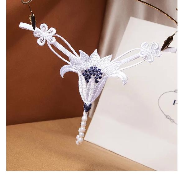 Noua Broderie Floare Perla Chiloți Masaj Lenjerie Sexy Tanga Sex Femei Crotch Deschis