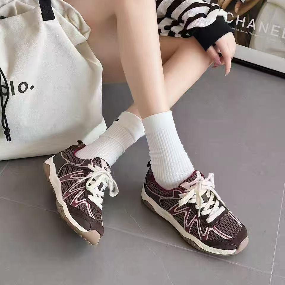 New Sports Dexun Shoes Women's 2025 Summer Mesh Breathable Platform Shoes Genuine Leather Forrest Gump Shoes Casual Dad Shoes Women