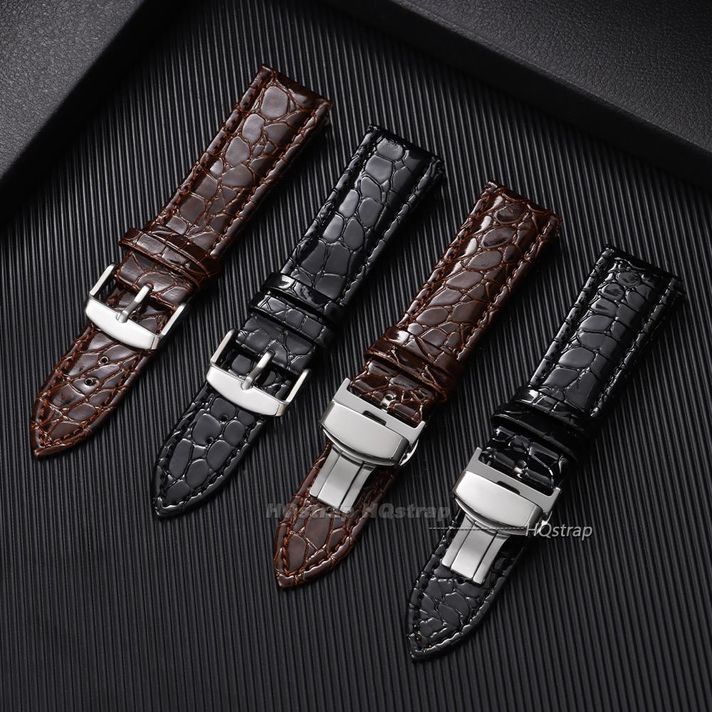 Cinturini per Orologi in Pelle con Motivo Coccodrillo Fibbia a Farfalla con Passante Uomo 12mm/14mm 16mm 18mm 19mm 20mm 22mm 24mm