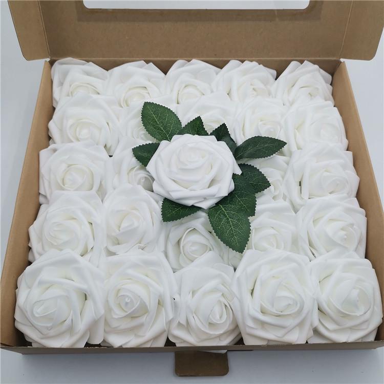 8CM Faux Rose Flower Gift Box Set with Leaves - Includes 25 or 50 Flowers for Home Decoration