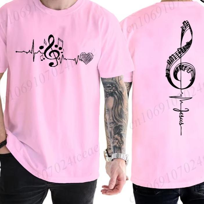 Heartbeat Music Printed Mens Short Sleeve T-shirt Fashionable Comfortable Breathable Versatile Sports Cotton T-shirt