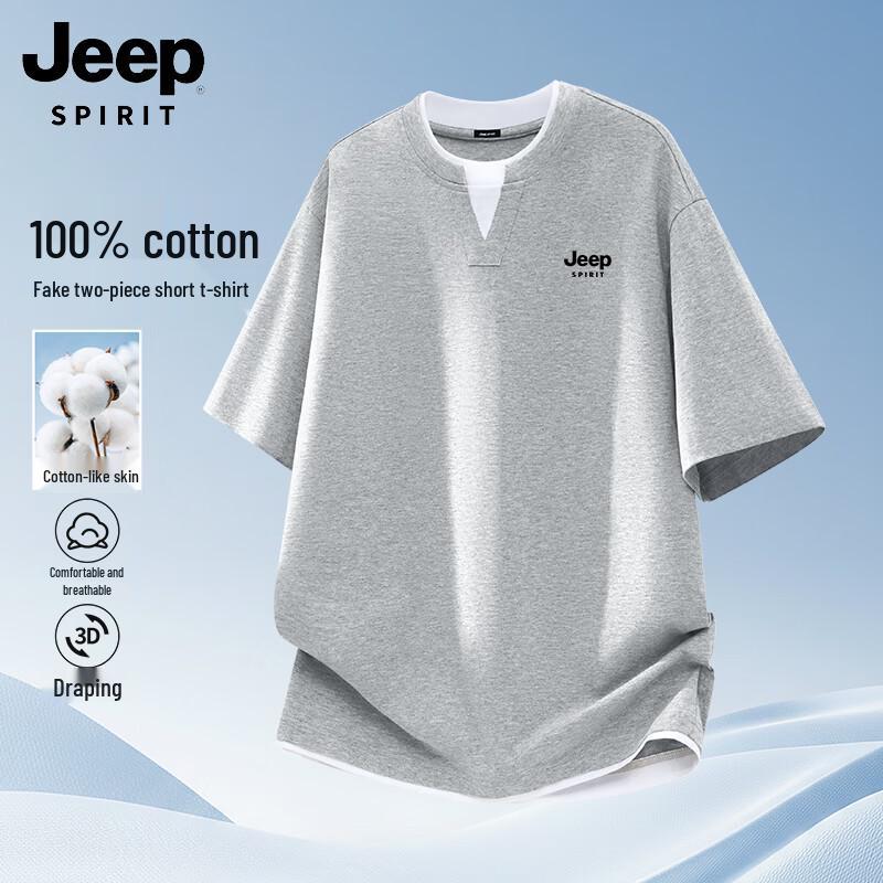 

JEEP SPIRIT Men s Breathable Faux Two-Piece Short Sleeve T-Shirt L