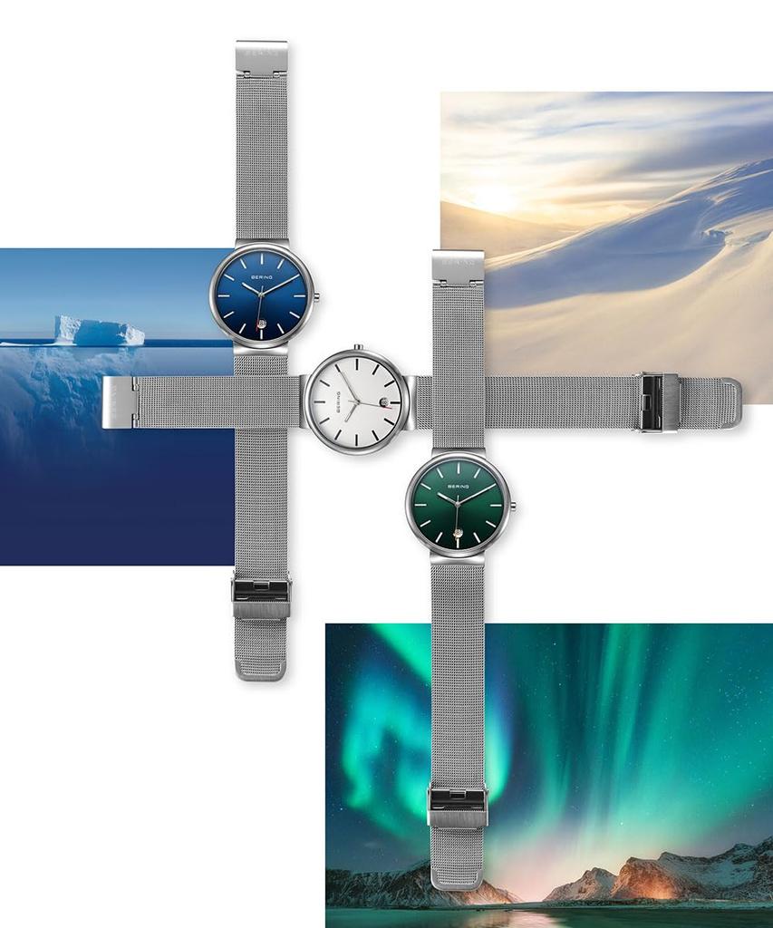 Bering Classic Scandinavian Carved Mesh Watch, Silver, 11035-008