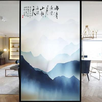 Static Cling Privacy Windows Film Decorative Chinese Landscape Painting Glass Window Stickers   Frosted Window Film