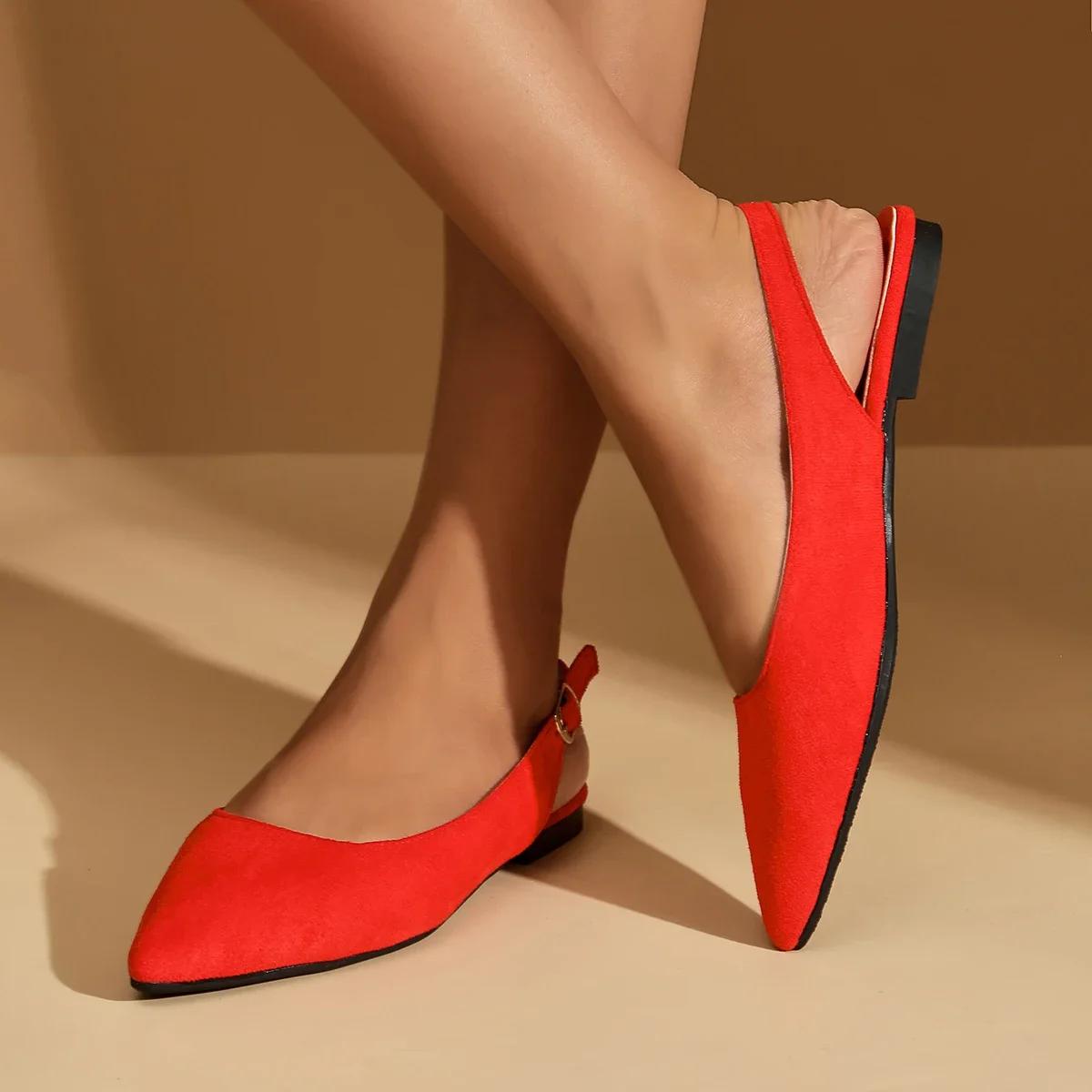 

Модные женские однотонные плоские мюли, удобные туфли с заостренным носком, ремешком на щиколотке и пряжкой, женская повседневная обувь 42 красный