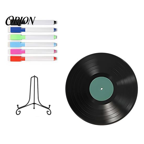 Hand Painted Vinyl Art Record DIY Graffiti Clock Ornament, Blank Acrylic Retro Tabletop Wall Decorations Decor with Stand, Reusable Personalized