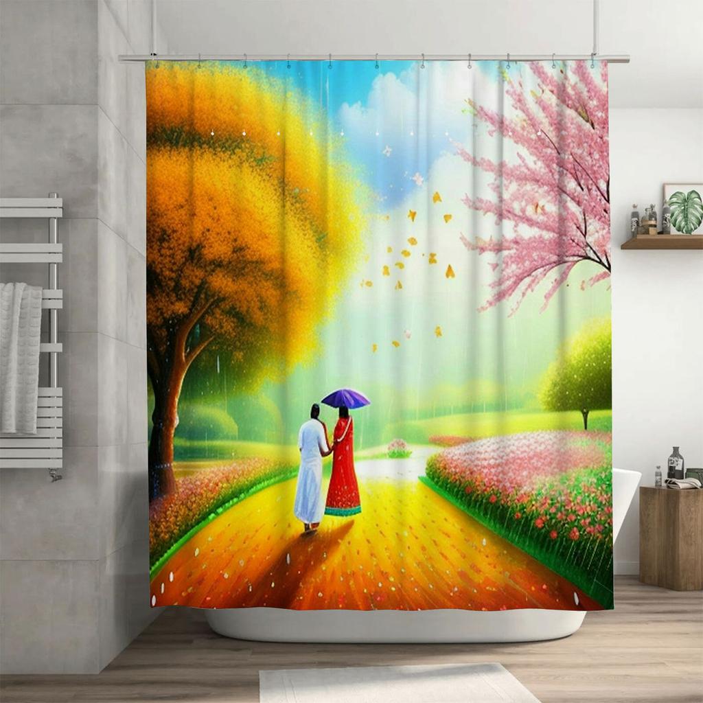 Romantic Walk in Spring Shower Curtain | Artistic Bathroom Decor