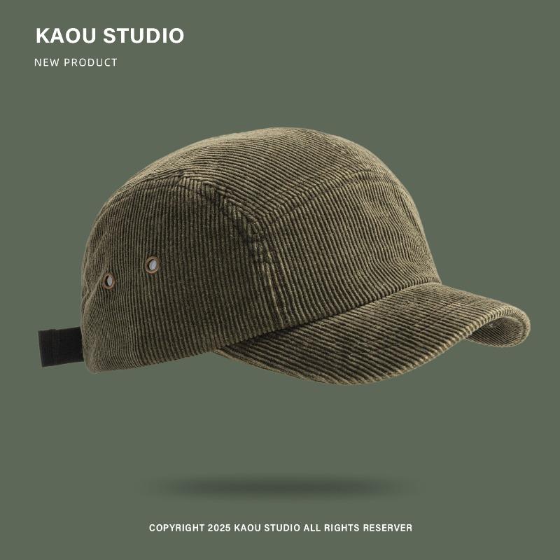Unisex 5-Panel Corduroy Cap, Solid Color Baseball Hat Japanese Retro Style, Adjustable Casual Hat for Fall Winter