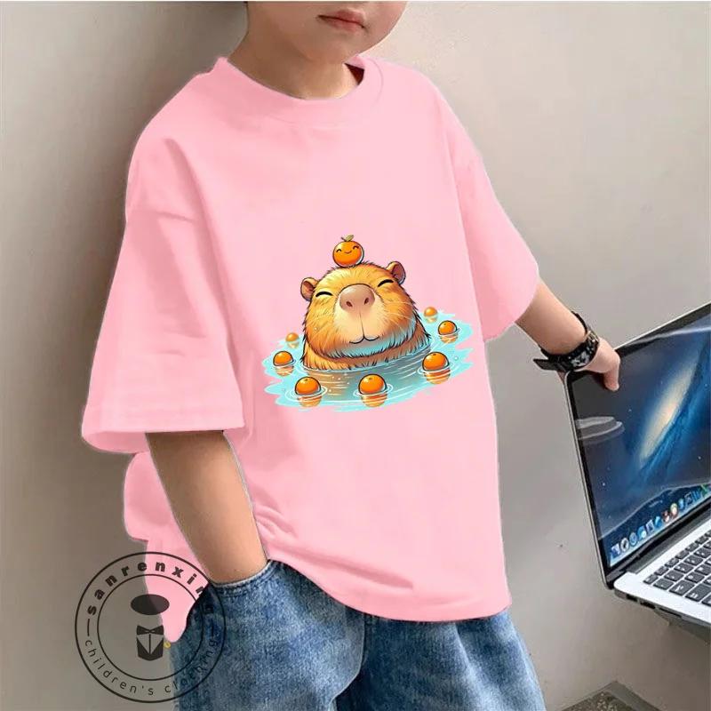 Cute dolphin cartoon printed T-shirt, ready for summer, fashionable clothing for children and students