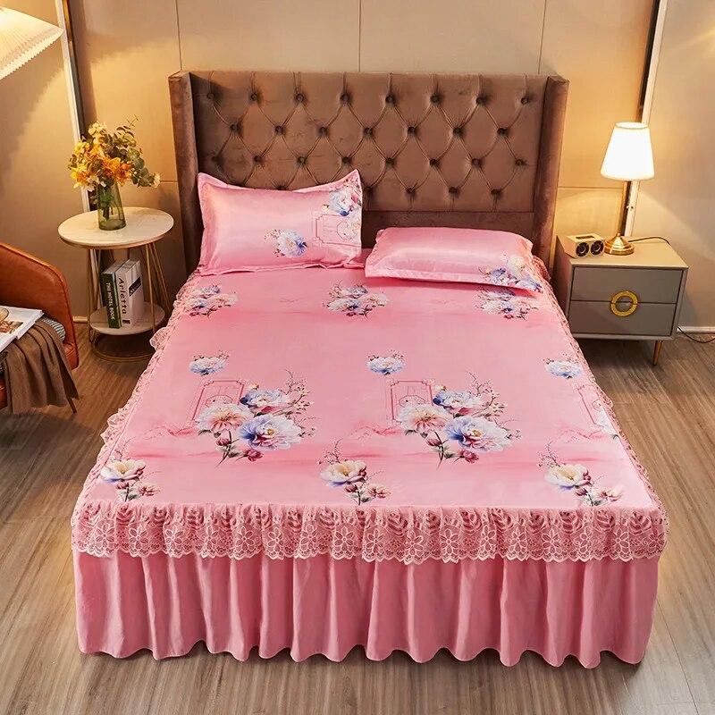 Summer Cool Mat Bed Skirt Princess Style Cute Bed Sheets Embroidered Sheets Fitted Bed Sheet Bedspreads Ice Mat Home Textiles