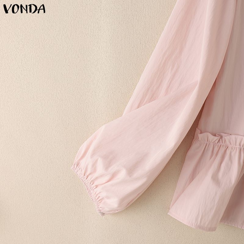 VONDA Women Casual Doll Collar Loose Long Sleeve Buttons Ruffled Blouse