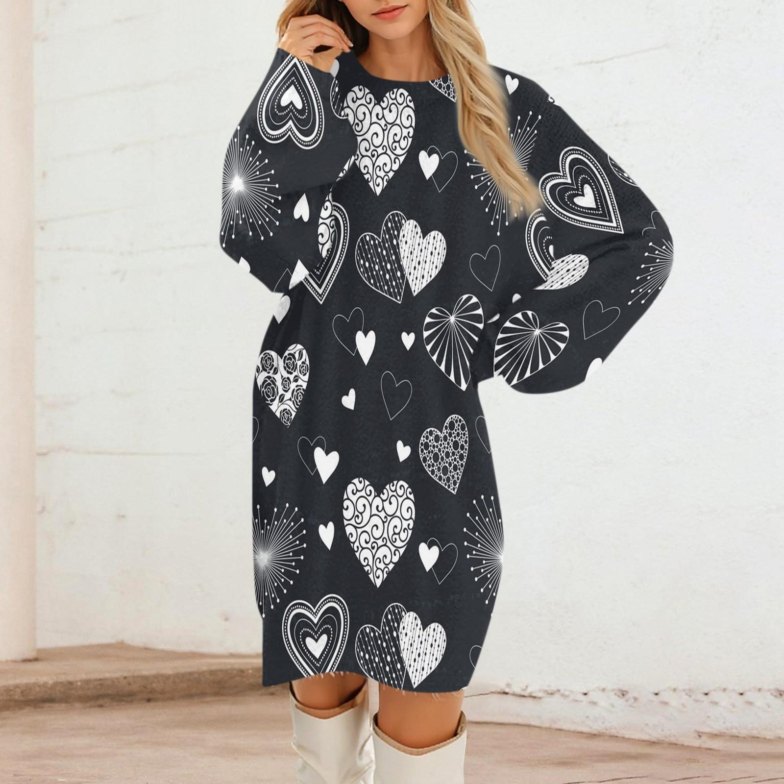 

Женские повседневные платья с круглым вырезом и длинным рукавом на День святого Валентина из плюша в градиентную клетку L