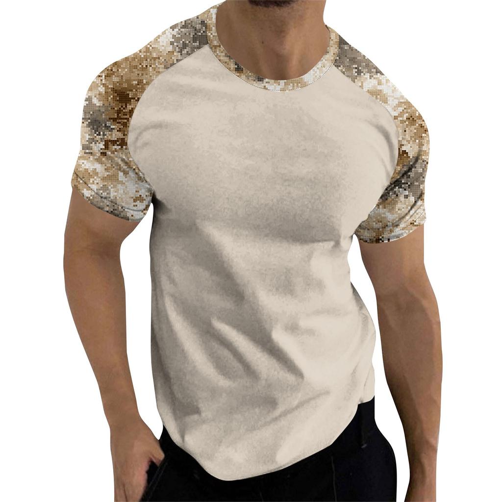 Camouflage Style Printed Raglan Sleeves Men's Short Sleeved Top