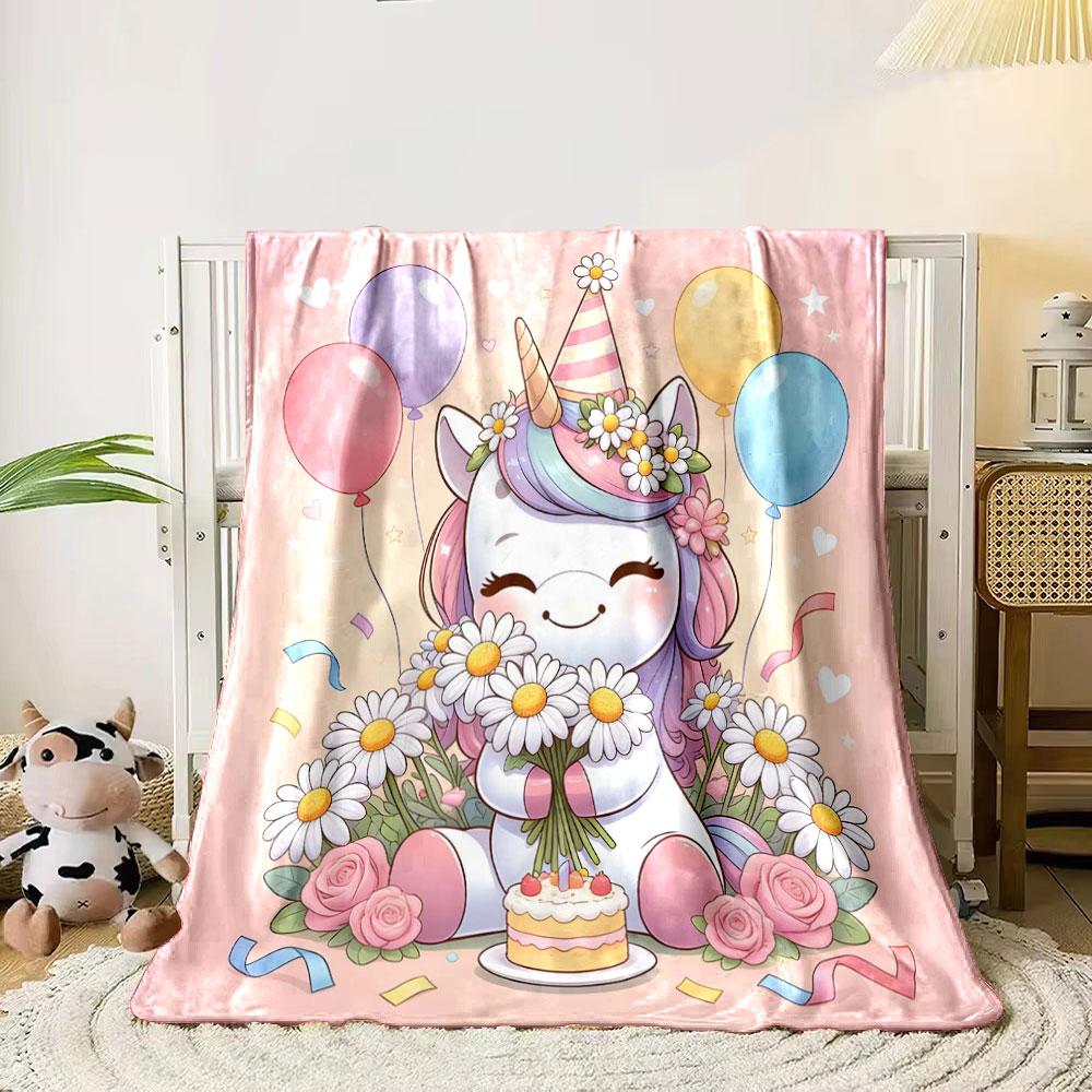 Multiple Sizes Cute Cartoon Unicorn Print Blanket Home Travel Camping for Adults and Kids Luxury Gifts Picnic Blanket