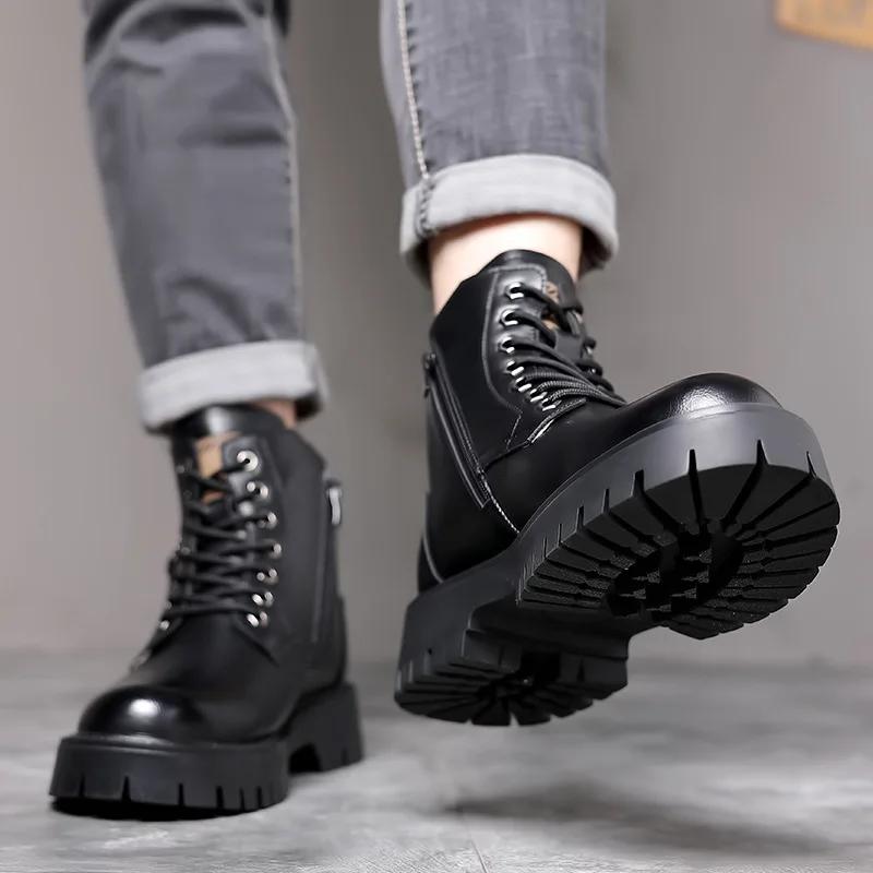 New autumn winter trendy Shoes men's thick soles warm snow boots nonslip boots male outdoor casual shoe Fashion leather footwear