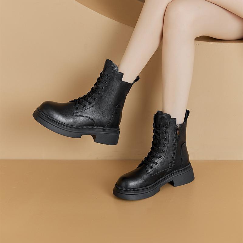 Autumn Retro Leather Martin Boots Women's Platform Zipper Short Boots Women's Lace-up Casual Plus Size Women's Boots