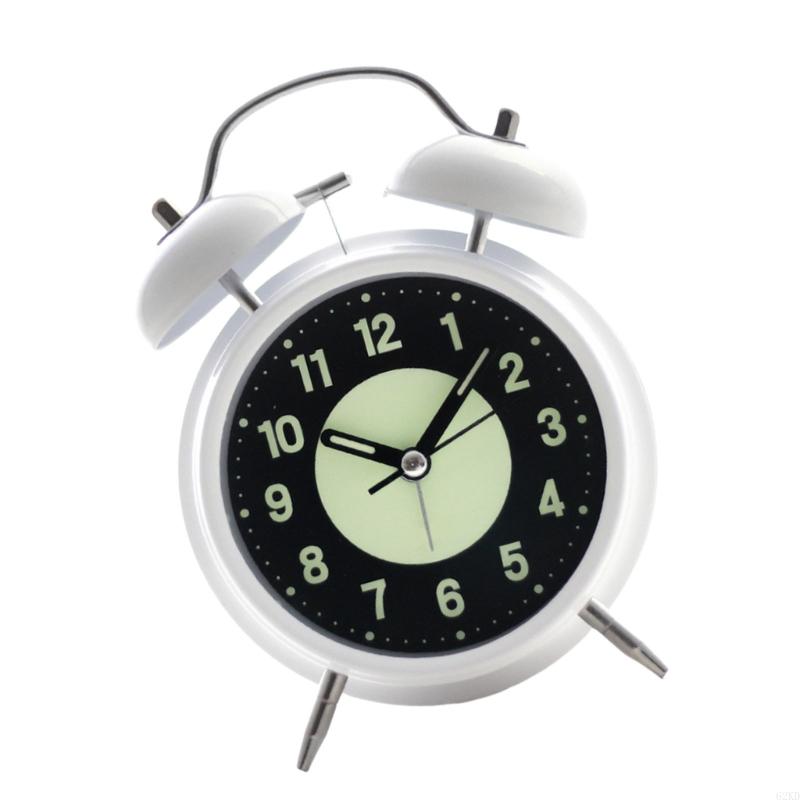 62KD Twin Bells Bedroom Alarm Clock Large Green Glowing Dials Nightlight Feature Loud Wake Up Sound Desk Clock for Student