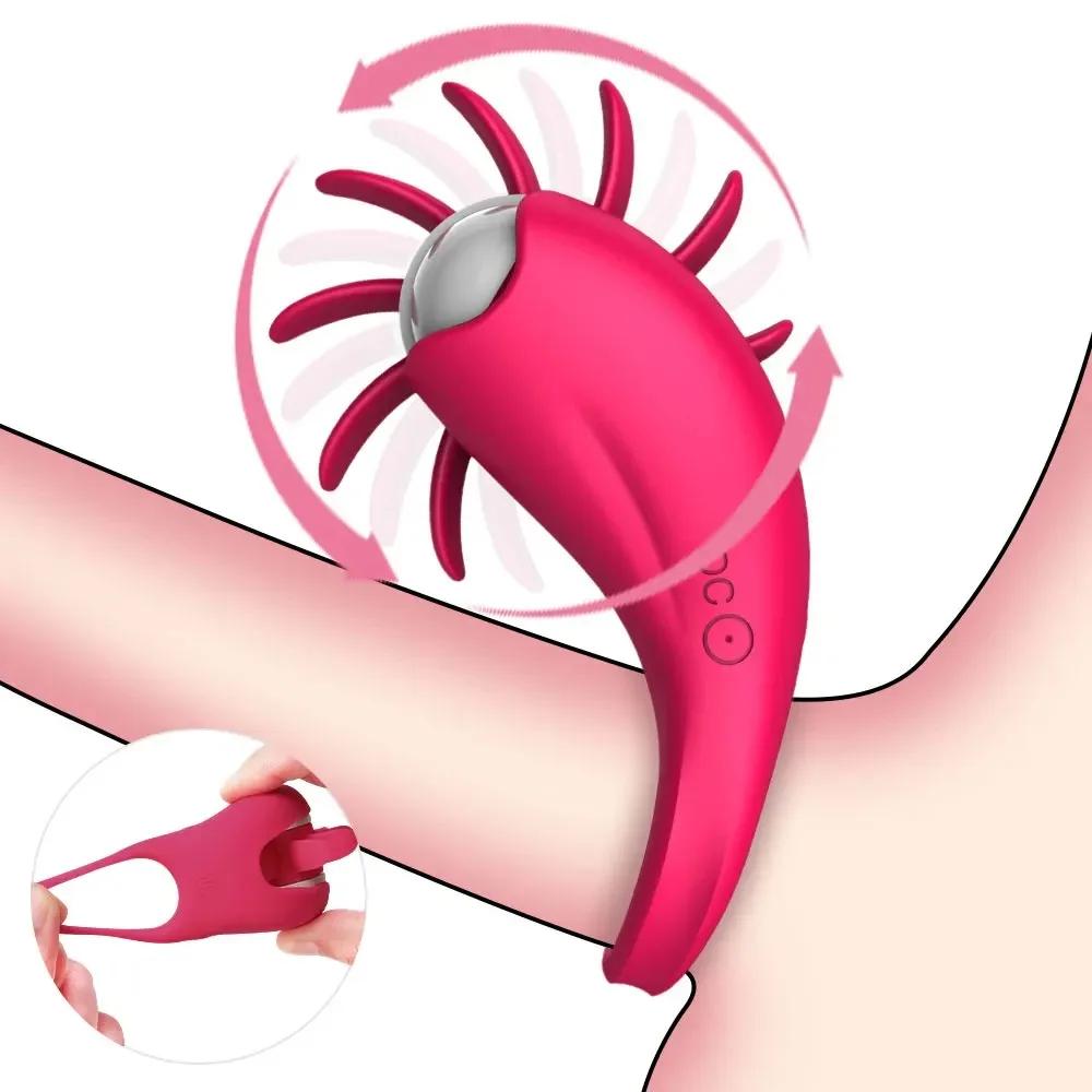 Male Cock Lasting Trainer Rotating Tongue Clitoral Stimulator Delayed  Ejaculation Semen Lock Ring 10 Modes Vibration Sex Toys