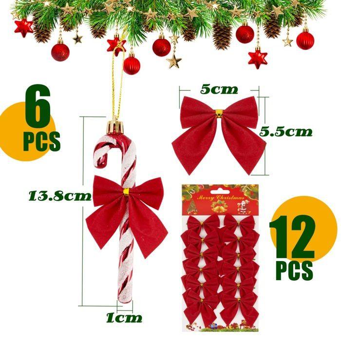 Colofalla - WET00594 - 6PCS Cannes De Bonbons Avec 12PCS Noeuds De Ruban Rouge Decorations Ornements De Sapin De Noel Cadeau