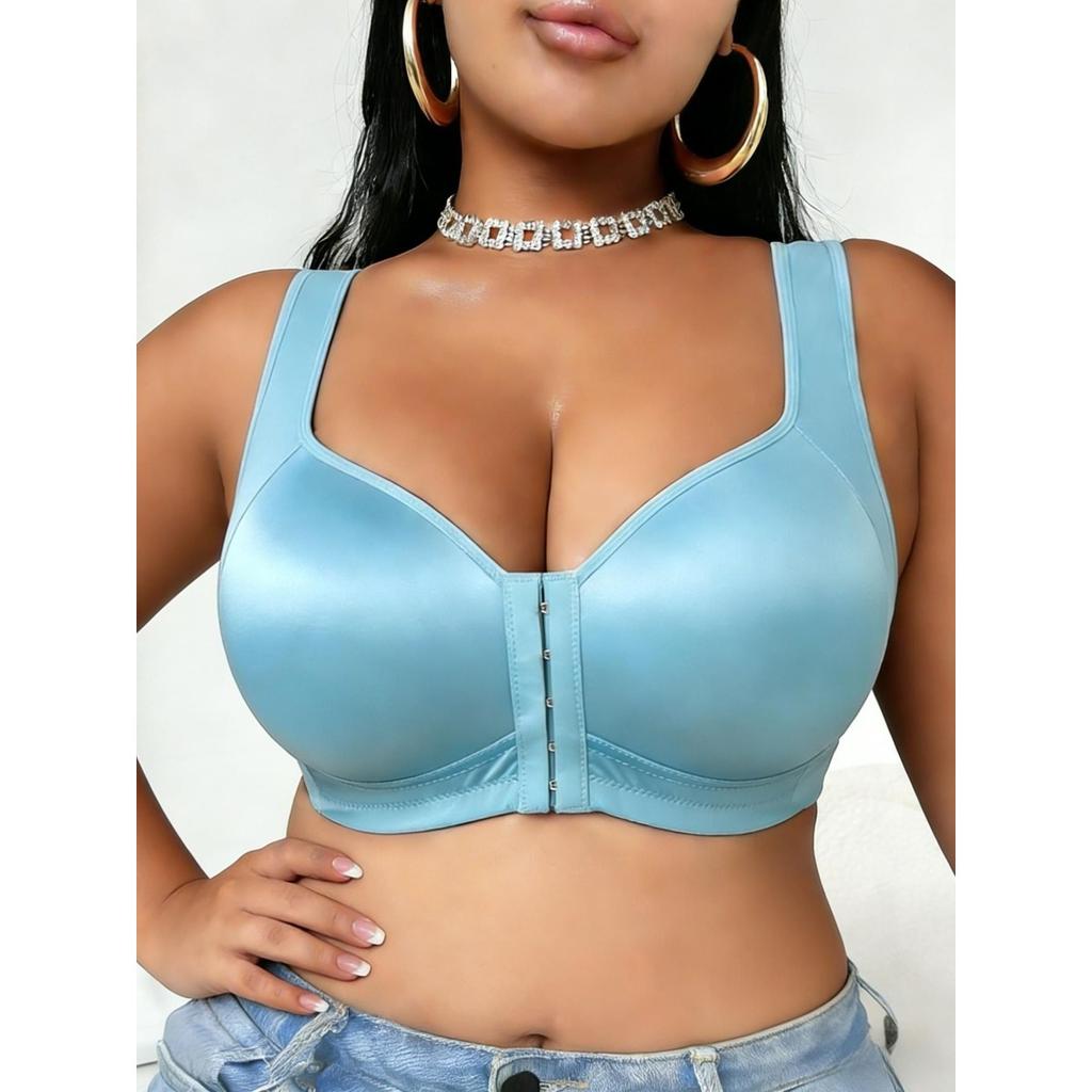 Satin-Unterwäsche mit Knopfleiste vorne, Damen, Große Größen, Raffung, Sport, BH ohne Bügel Text