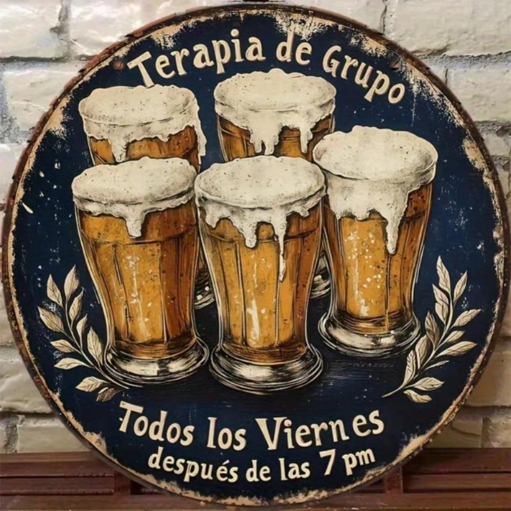 Arte de Parede Metálica de Cerveja Espanhola Vintage 8 Polegadas Placa de Lata Rústica Decoração de Bar