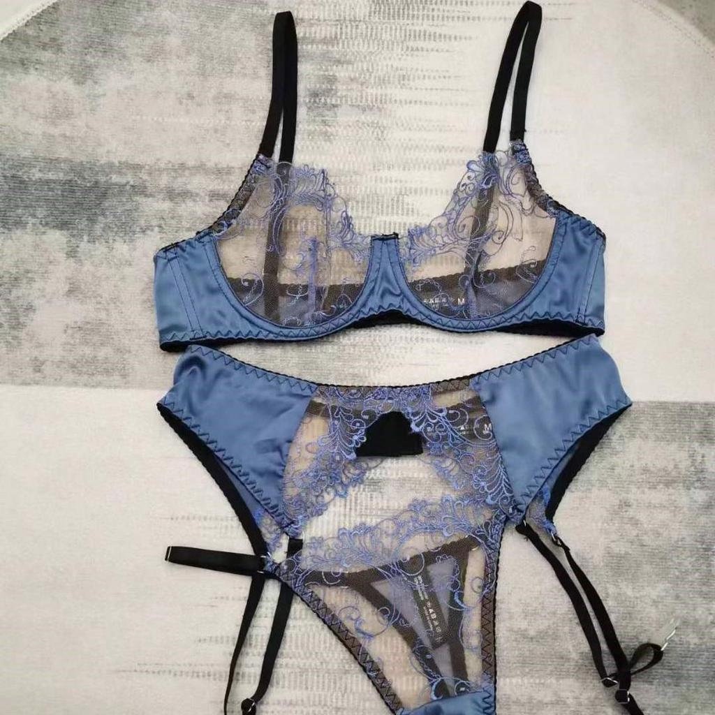 """Francouzská krajková souprava spodního prádla""": Ultra tenká podprsenka a punčochy s podvazkovým pásem pro ženy"