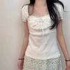 New summer sweet versatile lace edge age reduction temperament pure desire style t-shirt bow versatile top women