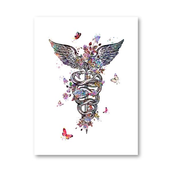 

Подарок врачу, медицинское устройство, кадуцей, стетоскоп, микроскоп, плакат, акварельная живопись, печать на холсте, настенный художественный декор для клиники 21*30cm