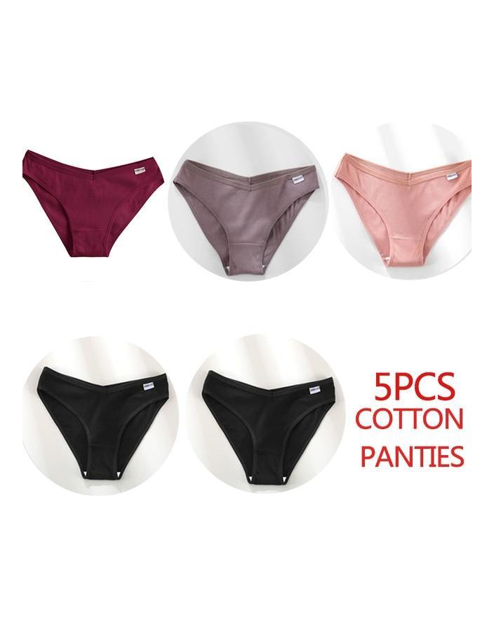 FINETOO 5Pcs/Set Women Cotton Panties Female Underwear Solid Color Underpants Sexy Lingerie Knickers for Woman Briefs Intimates