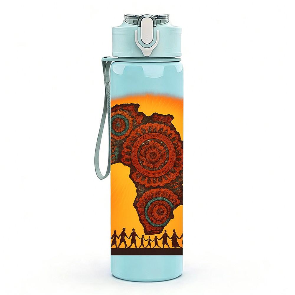 1PC African Continent Orange Texture 750ml Color Plastic Sports Water Bottle Leakproof Flip Straw Lid Suitable for Sports Office Home Use