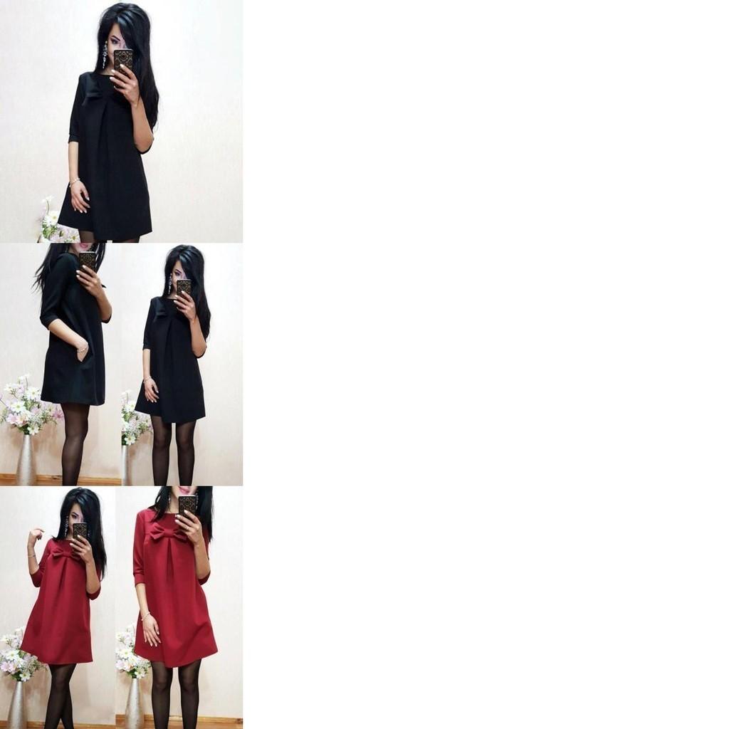 Elegant Cotton Blend Solid Color Dress With Sweet Bow Design For Stylish Commuters