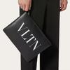 Valentino VLTN Letter Print Studded Zip Closure Leather Clutch Men clutch Black WY2P0299LVN0NO