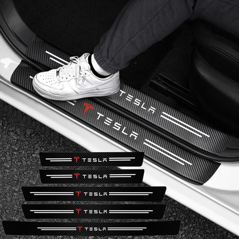 High-quality Carbon Fiber Car Door Sill Protector Sticker For Tesla Model 3 Model Y Model S Model X Cybertruck Juguete Roadster